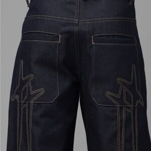 Loiter Mens 32x30 Dark Denim Wide Leg Jeans Embroidered Stars Skater Streetwear
